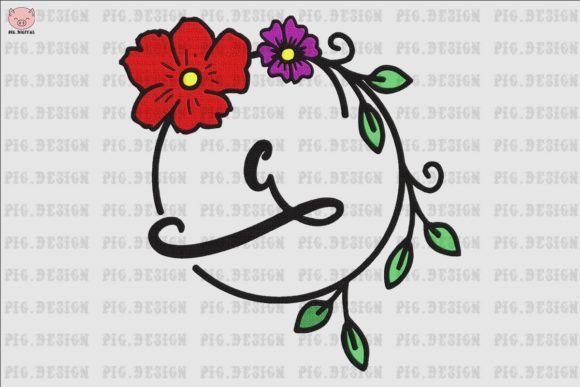 Flower Font C Embroidery Design