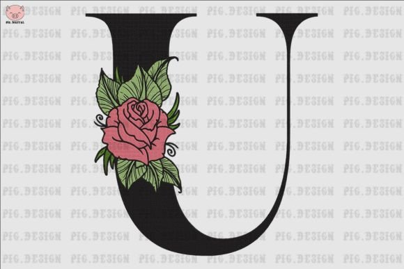 Flower Rose Font U Embroidery Design